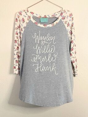 Judith March Waylon Willie Merle Hank Floral Raglan Tee Large